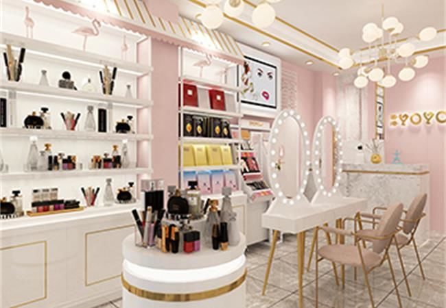网红美妆店装修设计案例图 如樱花般烂漫梦幻